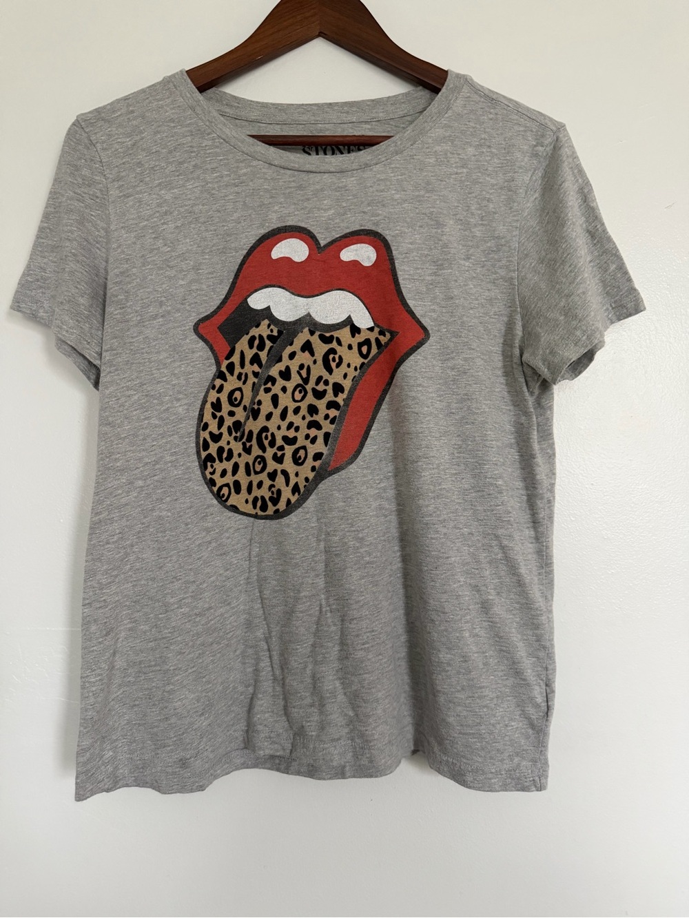 Lucky Brand Grey Tee with Red Lips and Leopard Tongue Graphic